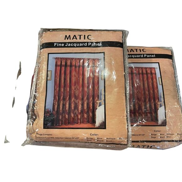 Drapes Curtains Jacquard Panels by Matic 3 Panels 84x55 Sage embossed floral - Picture 1 of 9